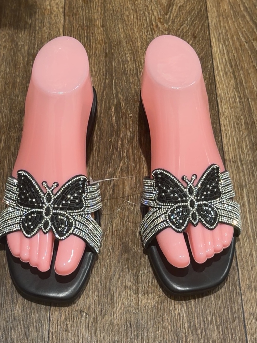 Embellished Butterfly Slide Sandals - Black size 36,37,38,39,40,41,42
